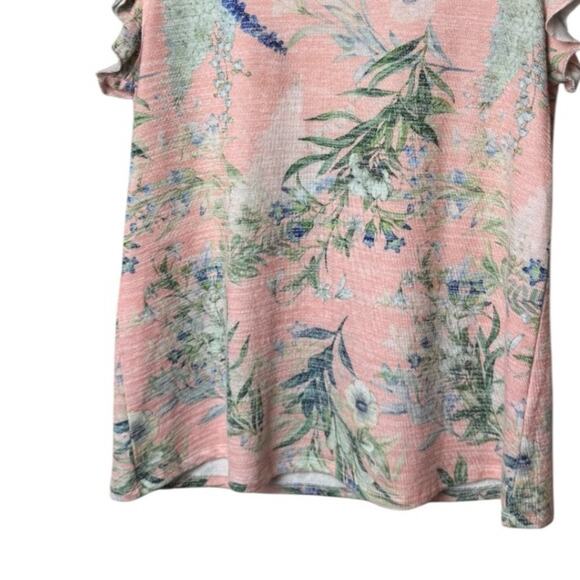 Cupio Blush Womens Short Sleeve Floral Print  v Front Flutter Sleeve Blouse Sz S - Picture 7 of 8